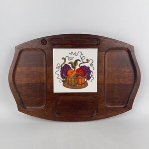Gail Craft‎ VIntage 1970's Wooden & Ceramic Tile Divided Serving Tray